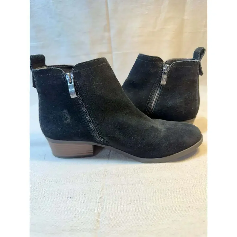 Michael Kors Black Suede Ankle Boots With Zipper And Low Heel